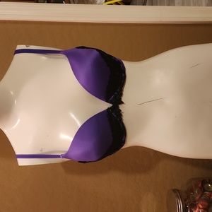 Victorias Secret Purple Satin Bra with Black Lace Accent (0651)